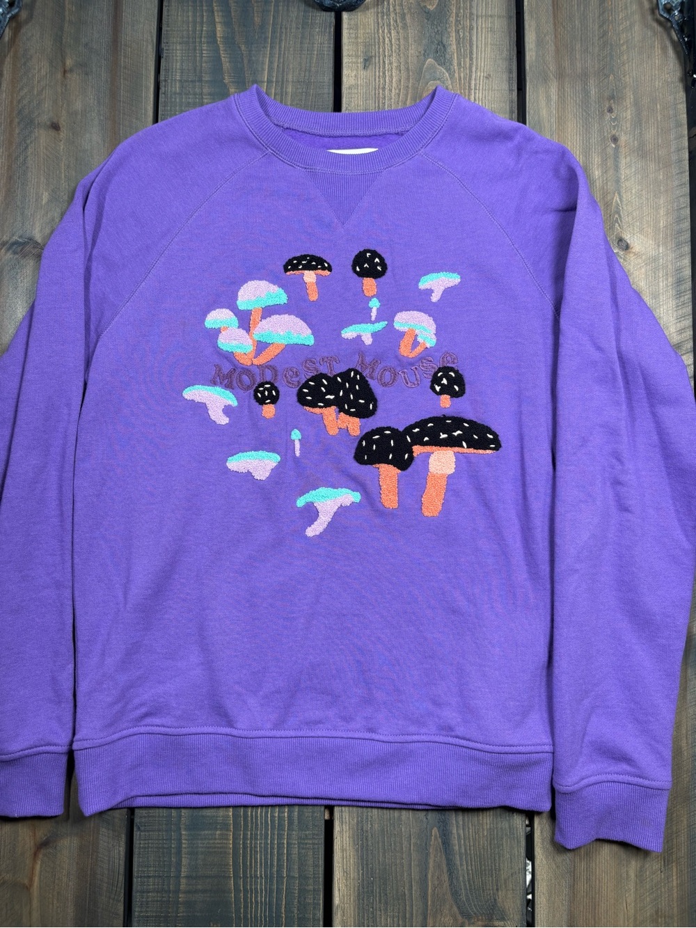 Modest Mouse Lavender Mushroom Embroidered Crewneck Sweatshirt